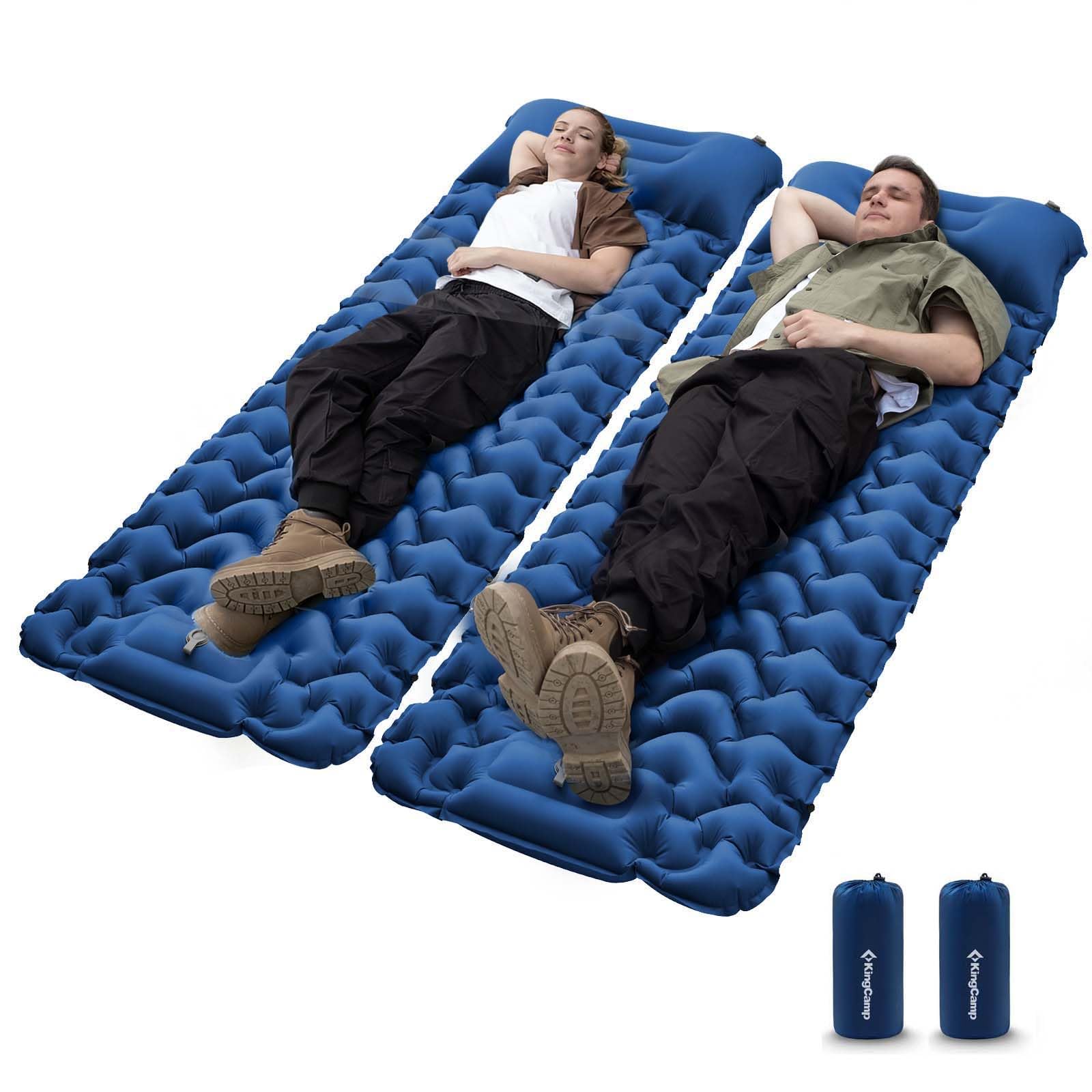 KingCamp sleeping pad with side fasteners connects for a twin outdoor bed.