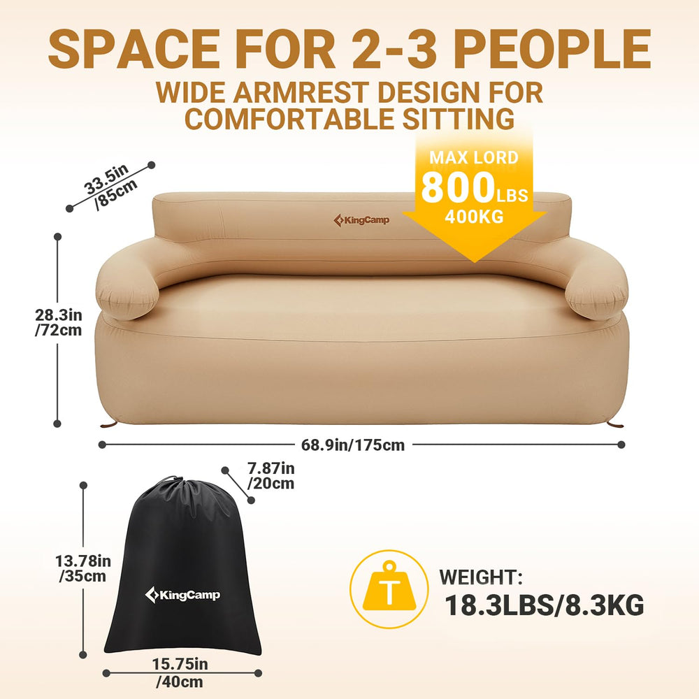 KingCamp spacious two-person air sofa demonstrates versatility for camping and backyard lounging