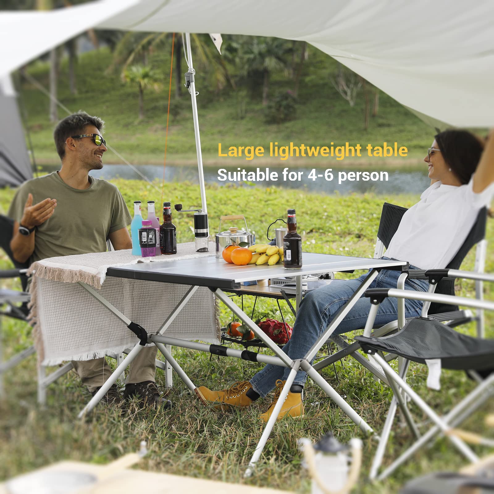 KingCamp table legs adjustable X-leg design ensures stable setup on uneven ground.
