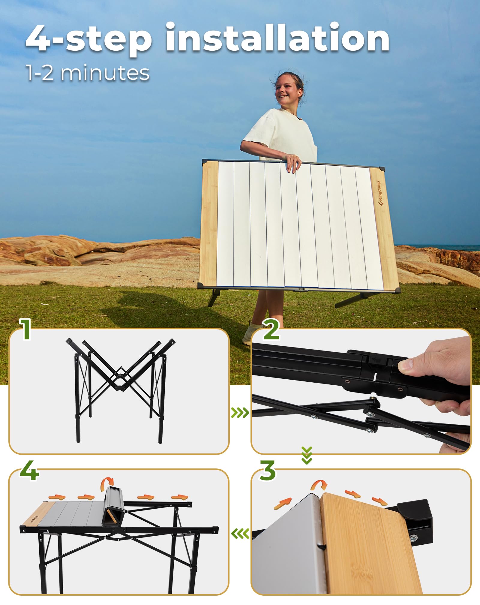 KingCamp table supports up to 176 lbs for heavy use.