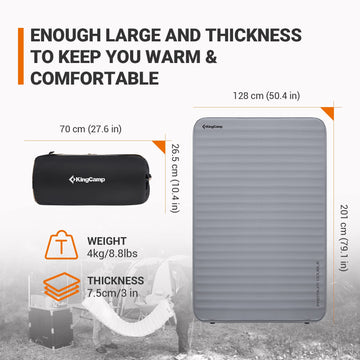 KingCamp 3-inch thick foam core provides warmth and cushioned support on uneven ground.
