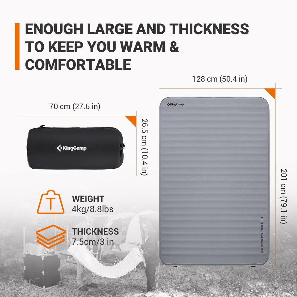 KingCamp 3-inch thick foam core provides warmth and cushioned support on uneven ground.