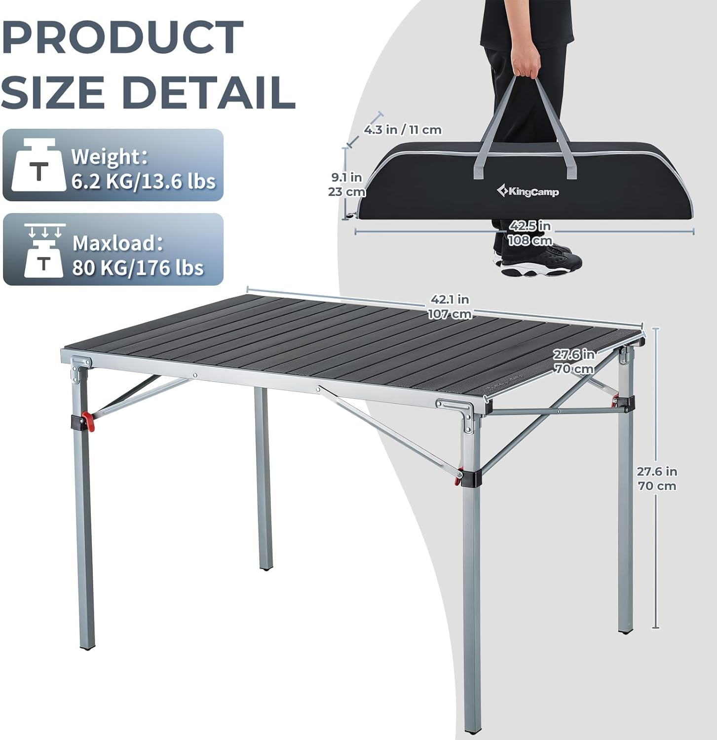 KingCamp triangle-structure table demonstrating stable legs on uneven ground.