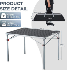 KingCamp triangle-structure table demonstrating stable legs on uneven ground.