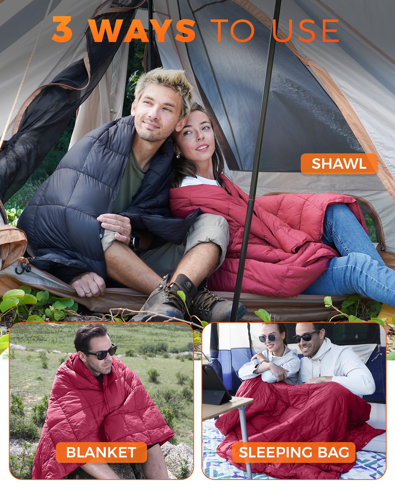 KingCamp two-person-coverage image emphasizes shared warmth outdoors.