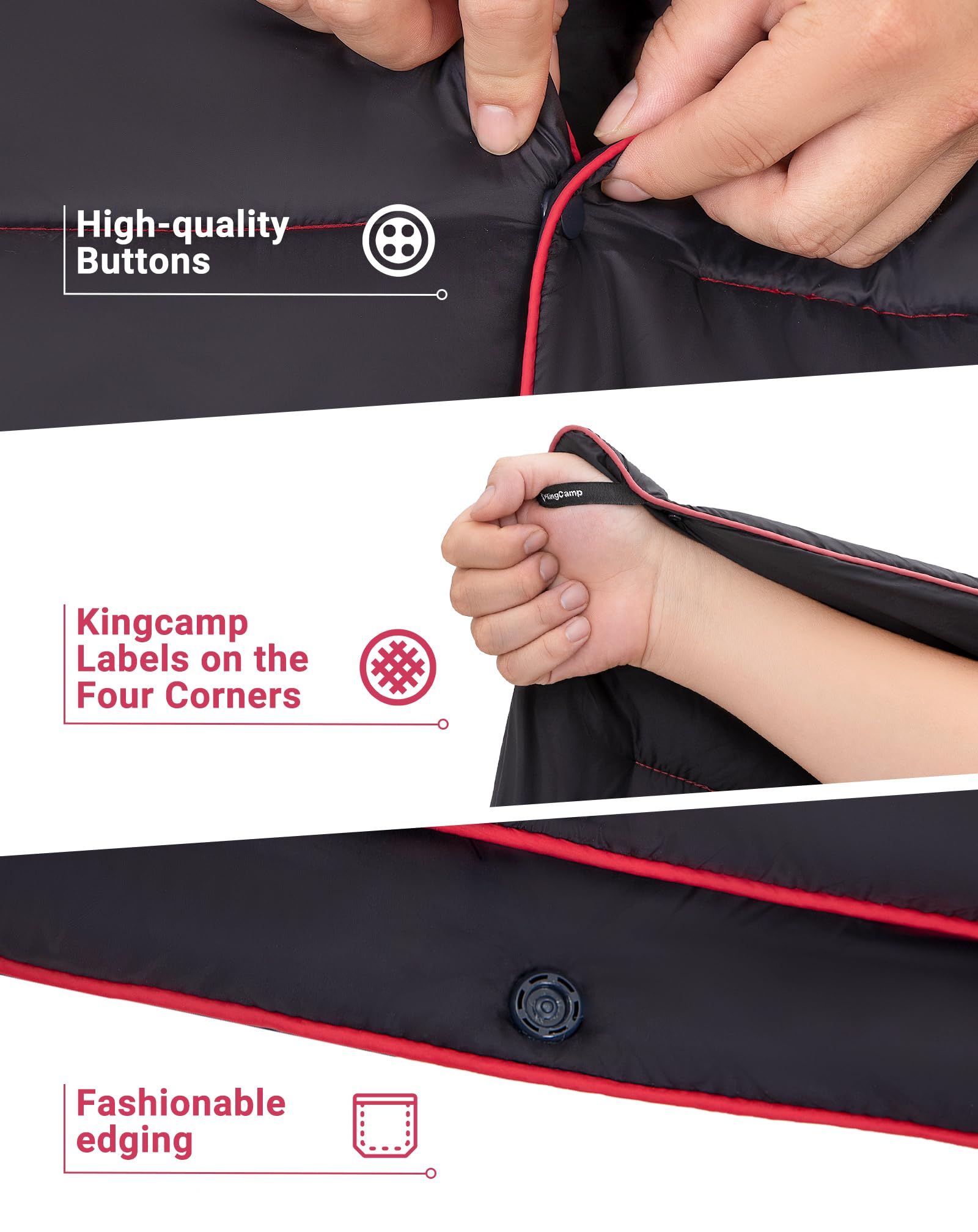 KingCamp ultralight blanket 20D nylon shell detail for wind and rain defense.