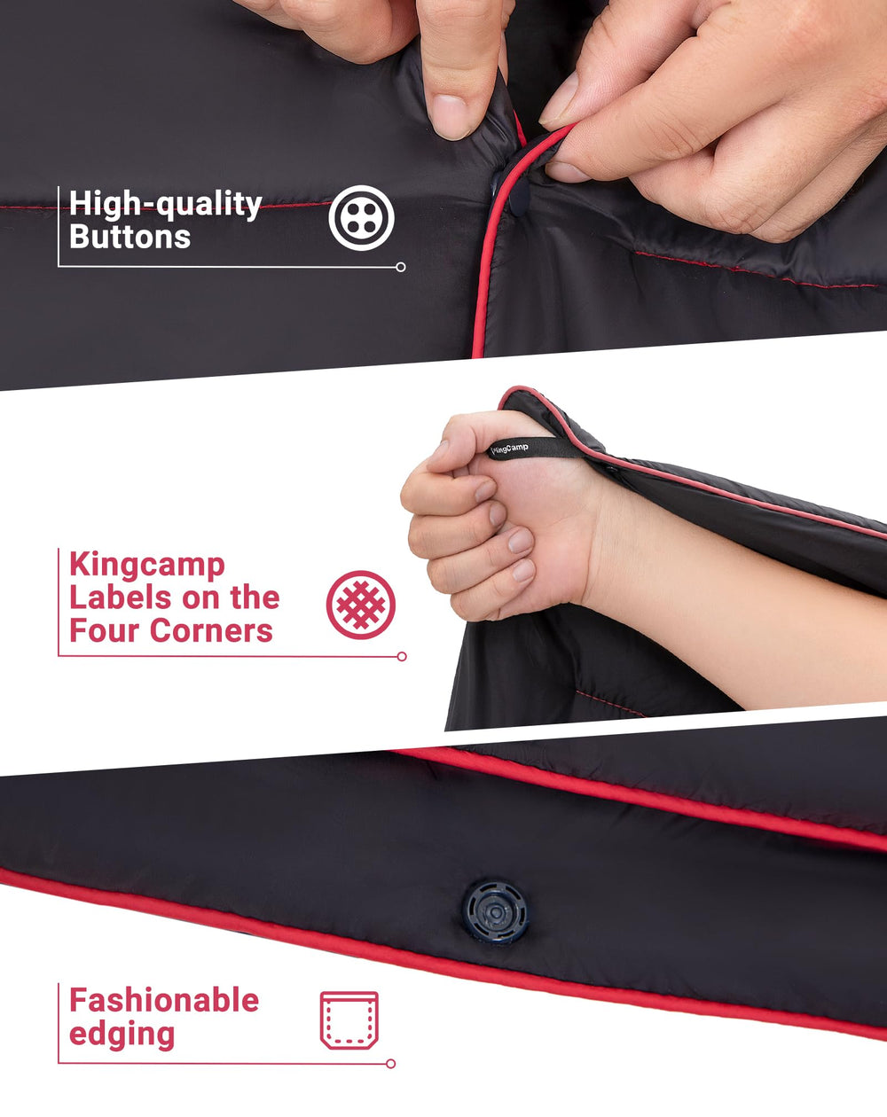 KingCamp ultralight blanket 20D nylon shell detail for wind and rain defense.