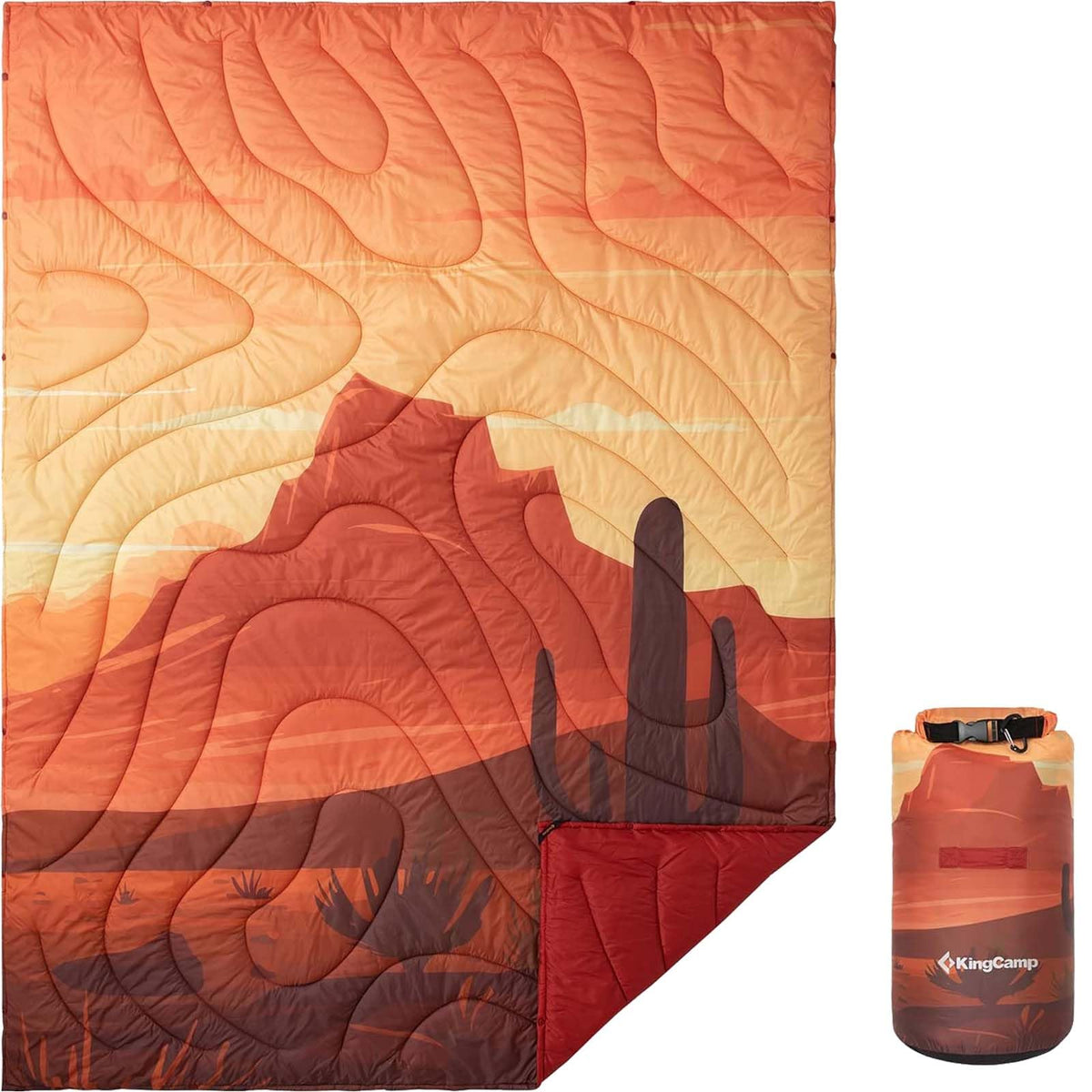 KingCamp ultralight blanket packed in its stuff sack for travel portability