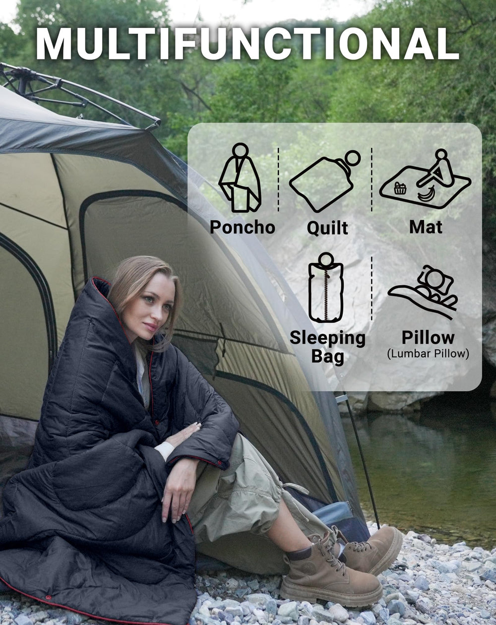 KingCamp ultralight blanket used as a picnic mat outdoors.
