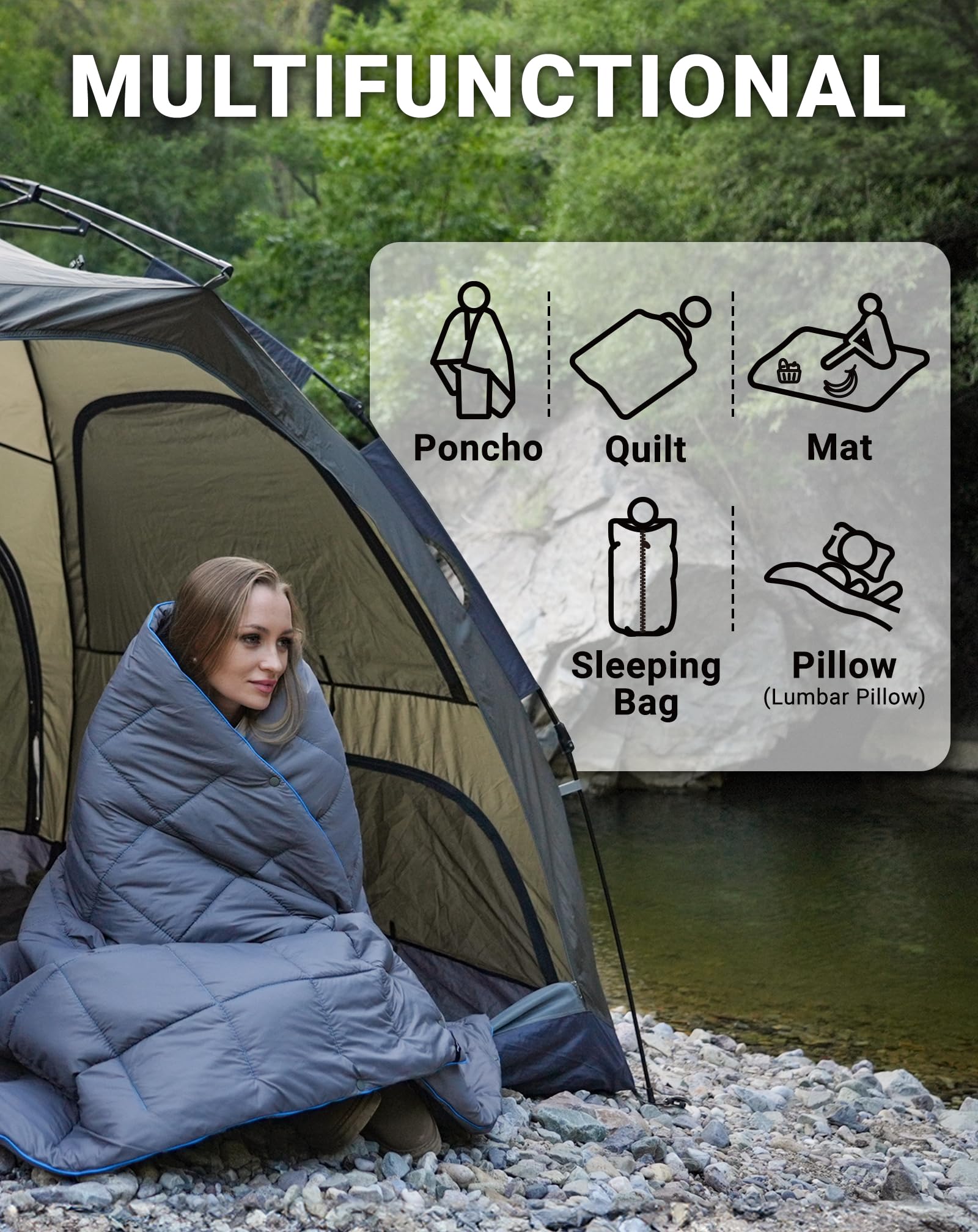 KingCamp ultralight blanket packed compactly for travel and backpacking.