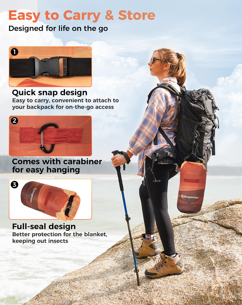 KingCamp ultralight blanket highlighting DWR finish for drizzle-ready comfort