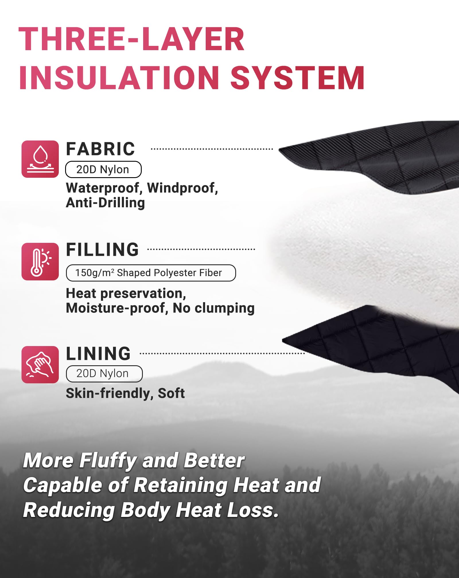 KingCamp ultralight blanket worn as a shawl for hands-free warmth.