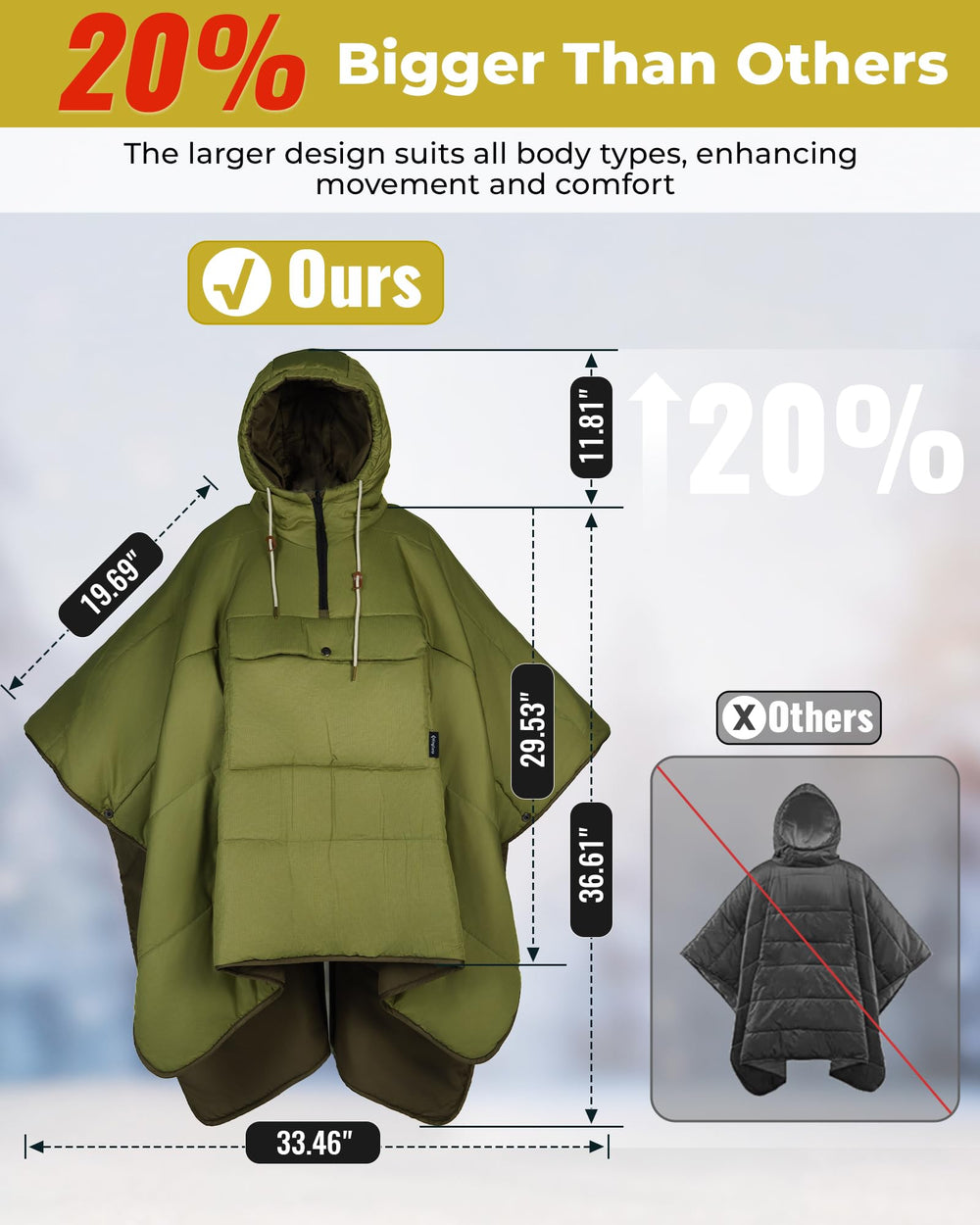 KingCamp wearable hoodie poncho eco-material provides cozy warmth from recycled fabric