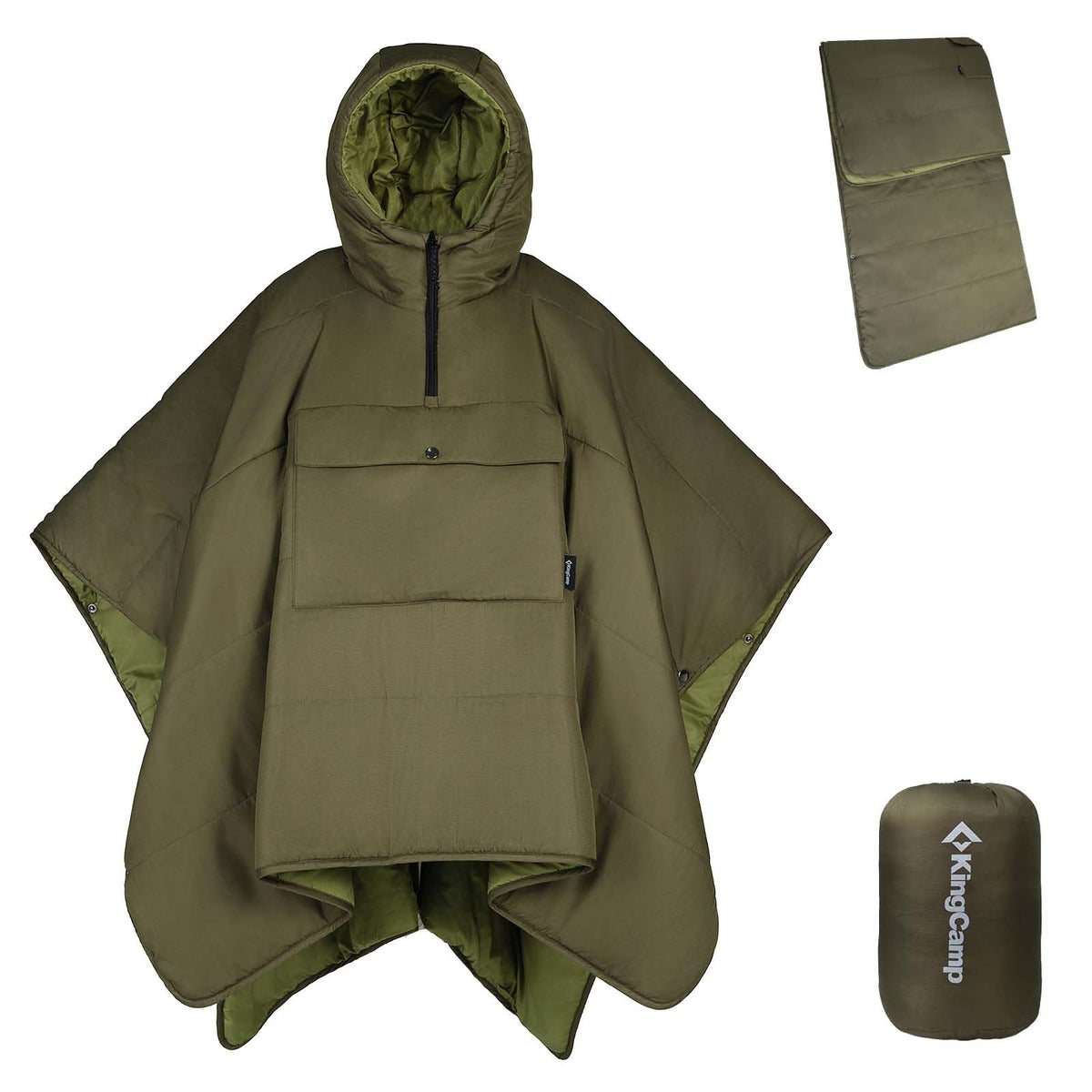 KingCamp wearable hoodie poncho folded compact for travel warmth