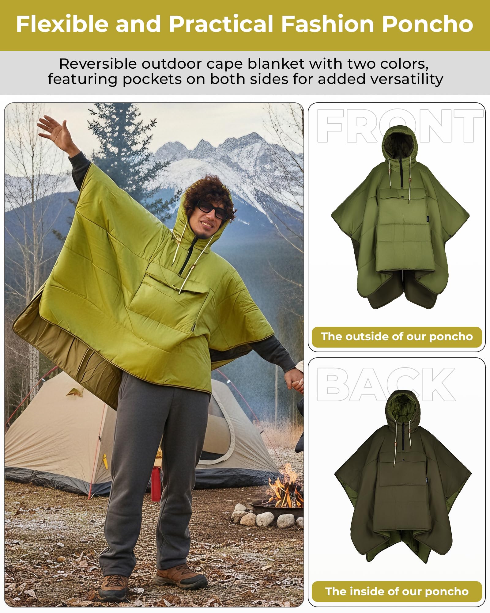 KingCamp wearable hoodie poncho kangaroo pocket holds essentials