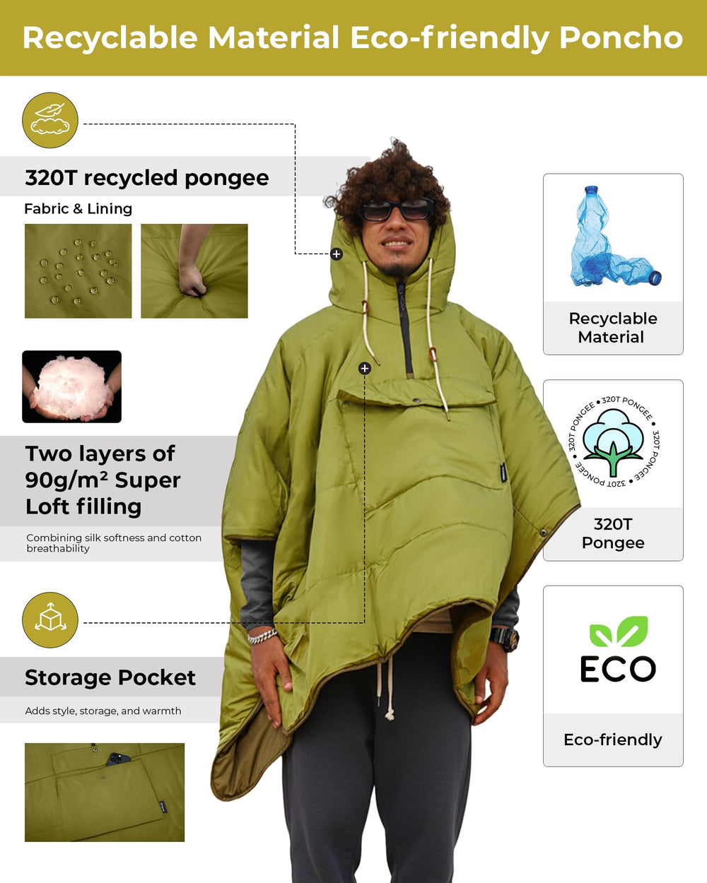 KingCamp wearable hoodie poncho with water-repellent finish keeps you dry