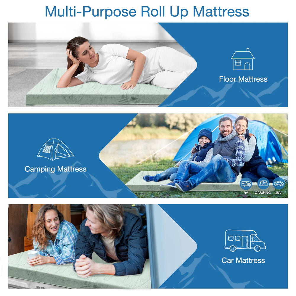 KingChii memory foam camping mattress soft velvet cover supports restful guest sleep