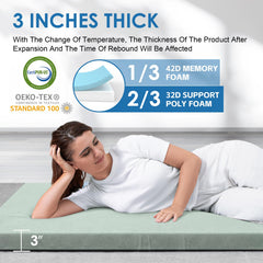 KingChii memory foam camping mattress top cover closeup shows soft velvet for comfort