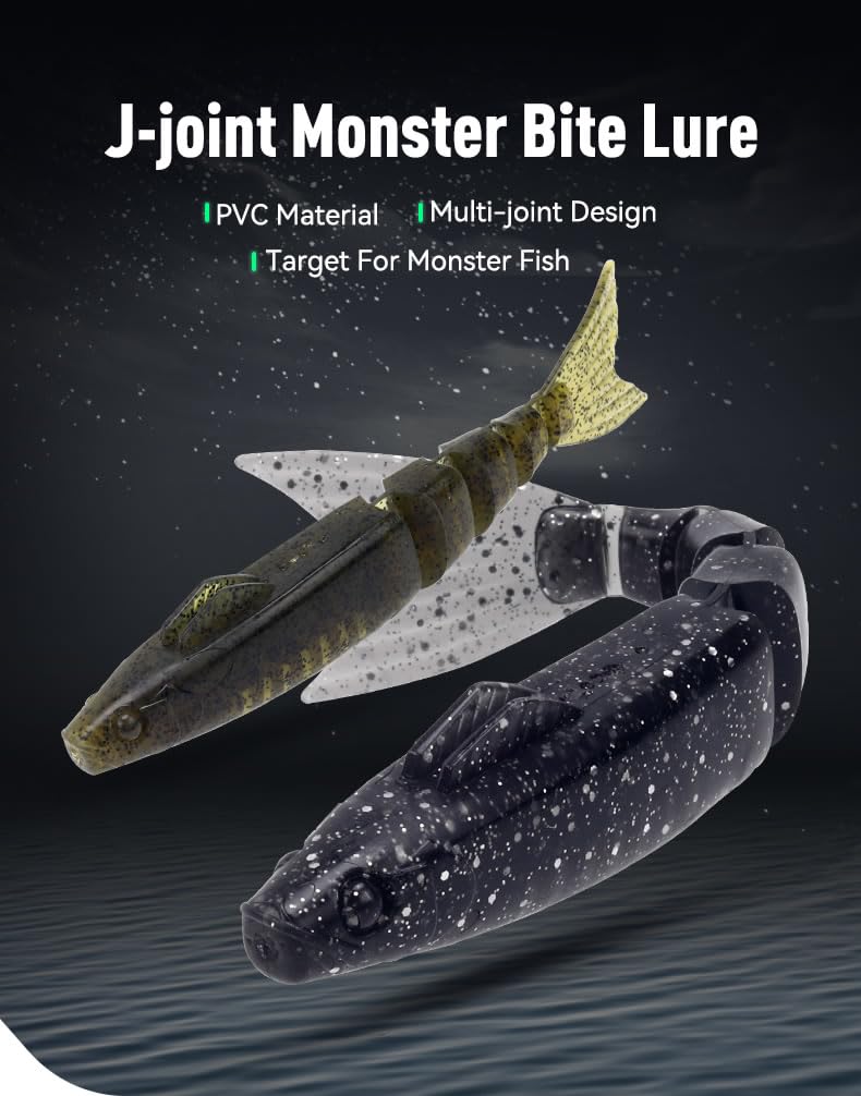 KINGDOM J-Joint Monster Bite lure showing 1:1 tail for realistic swimming
