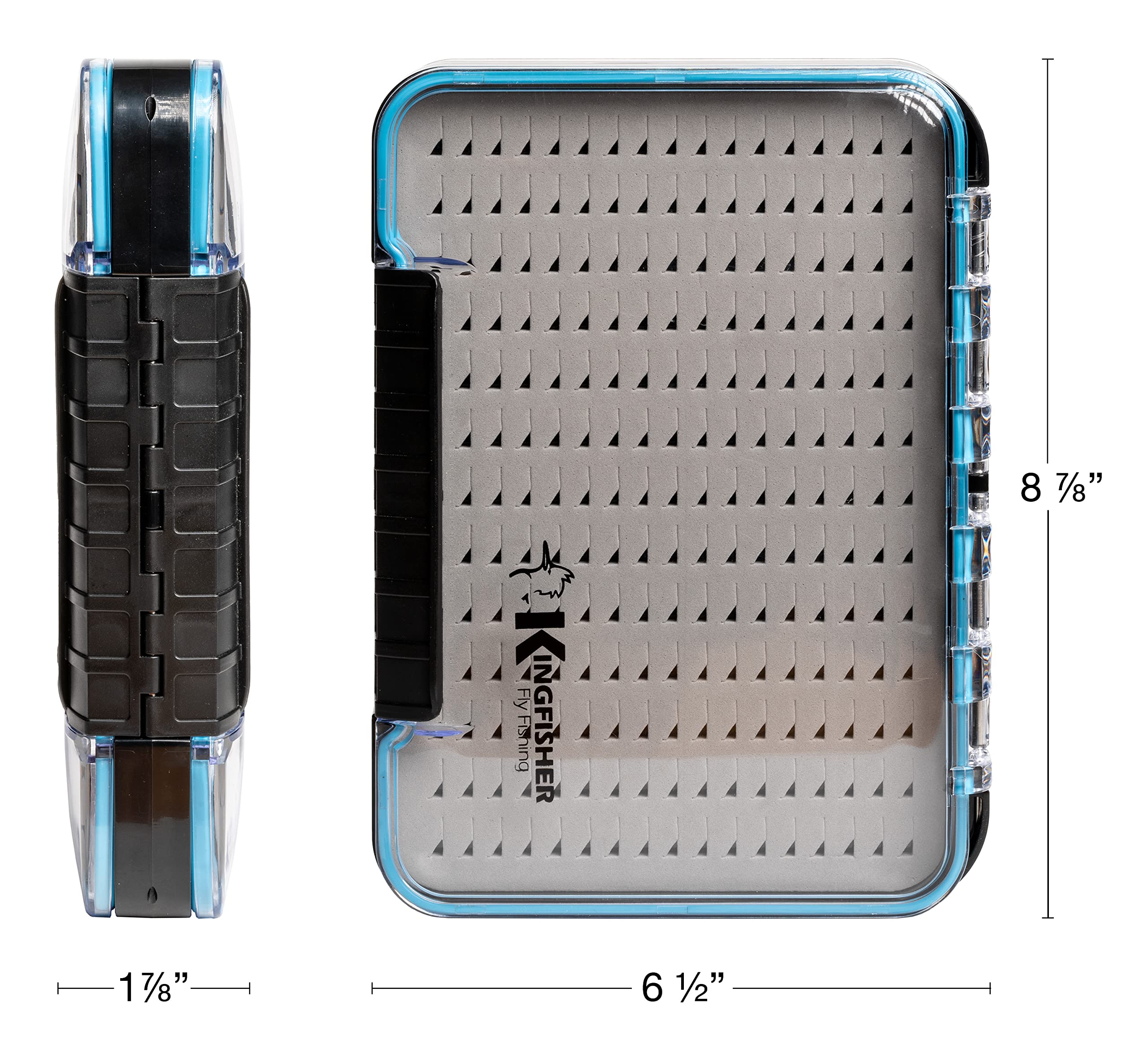 Transparent lid displaying large freshwater and saltwater flies