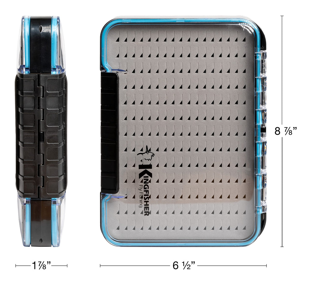 Transparent lid displaying large freshwater and saltwater flies