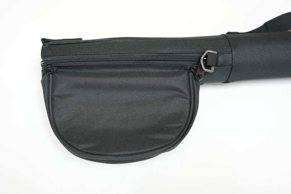 Close-up of the tough plastic end cap on the rod case