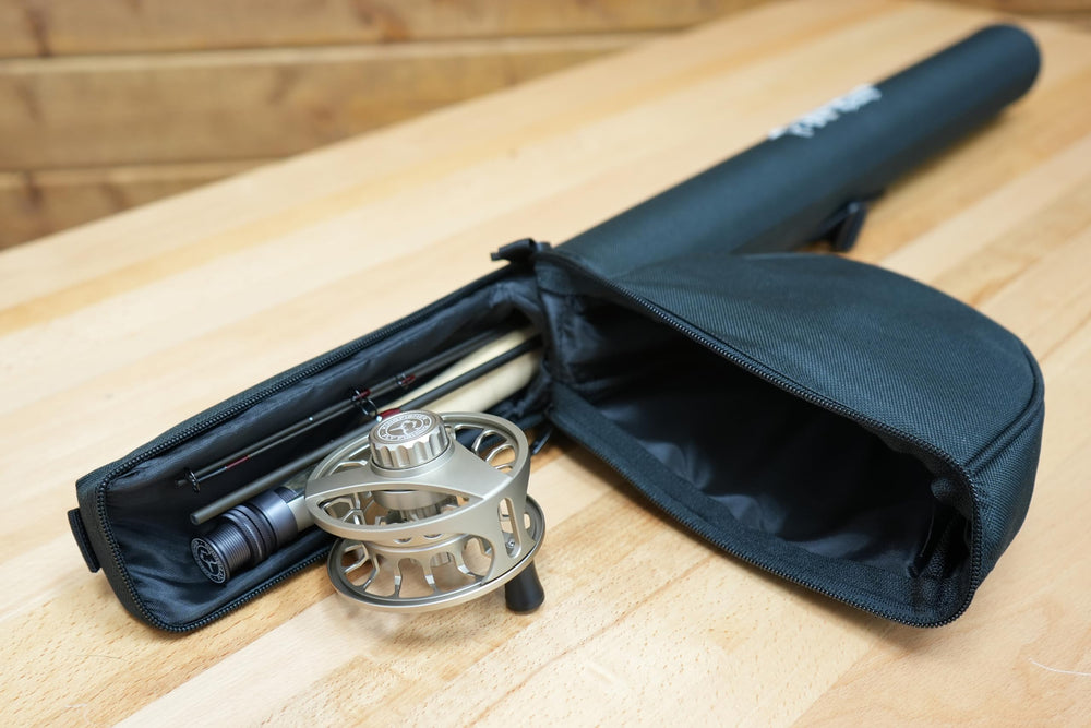 Rod case opened to reveal four built-in sleeves for rod sections
