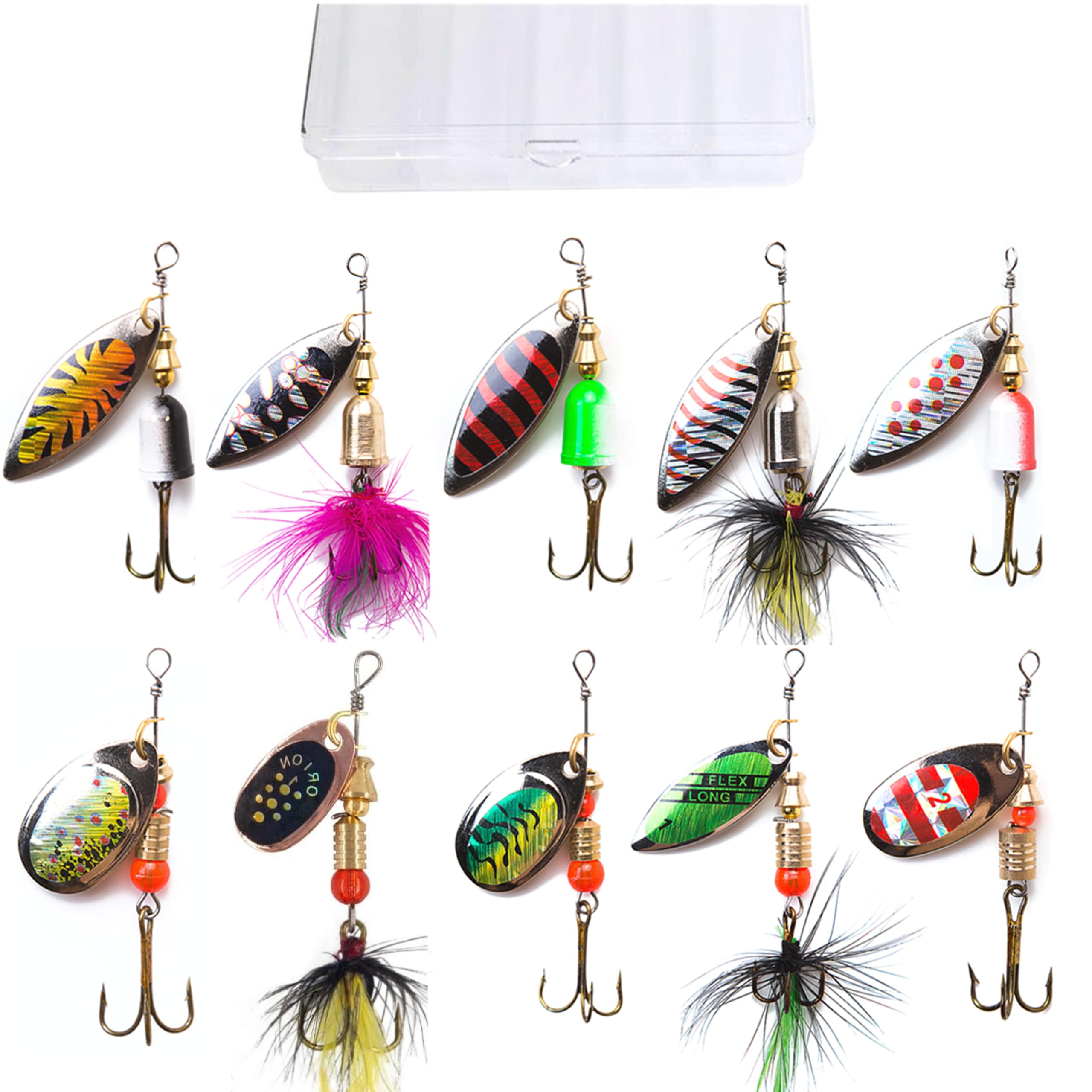 KINGFOREST 10-Piece Spinnerbait Lures Kit – front view with lure assortment