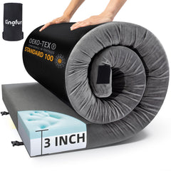 Kingfun 3-inch memory foam camping mattress rolled for compact storage and portability.