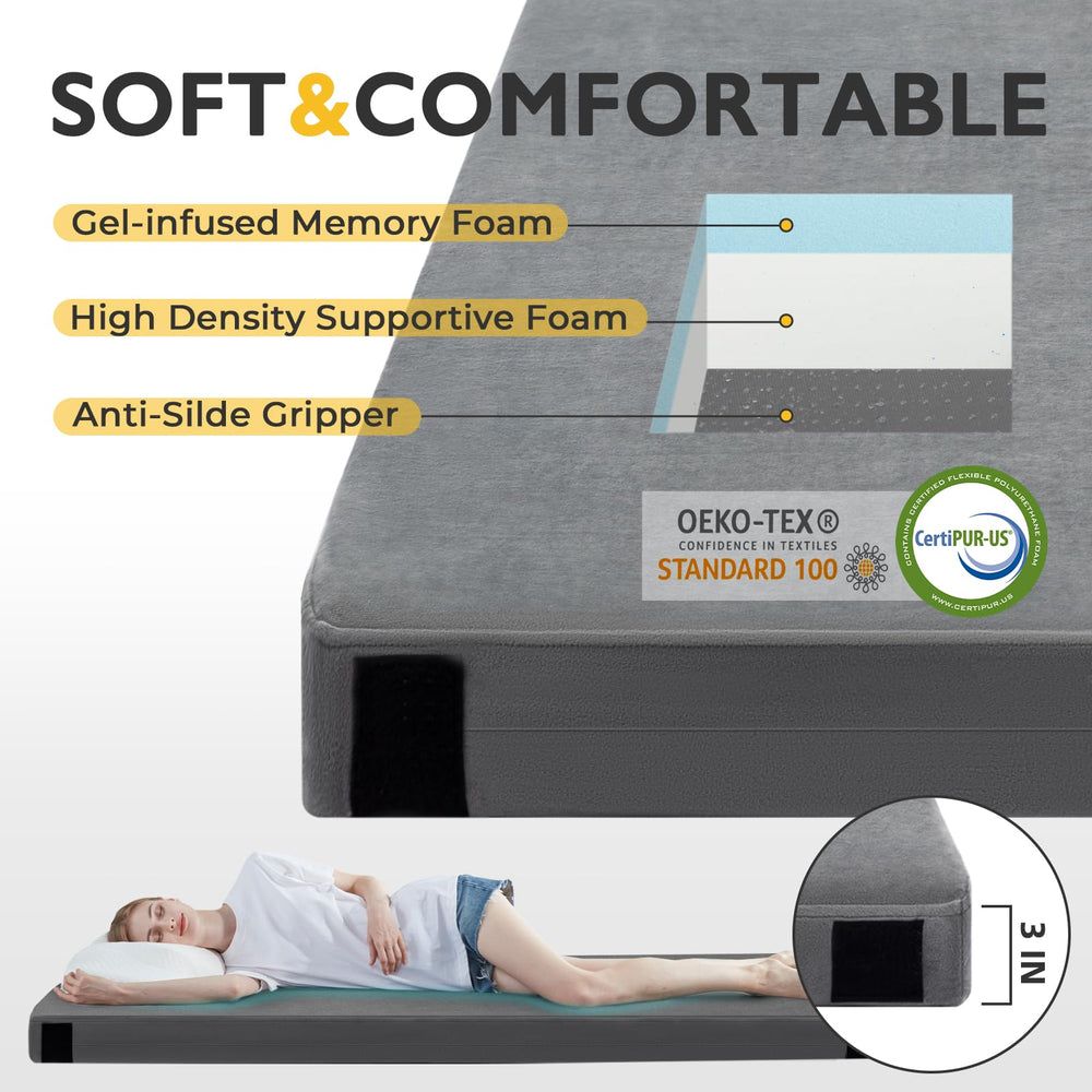 Kingfun gel-infused memory foam layer provides cooling comfort for outdoor use.