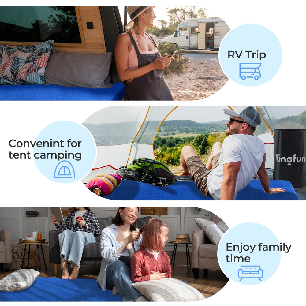 Kingfun usage in car, truck or tent for versatile camping and guests.