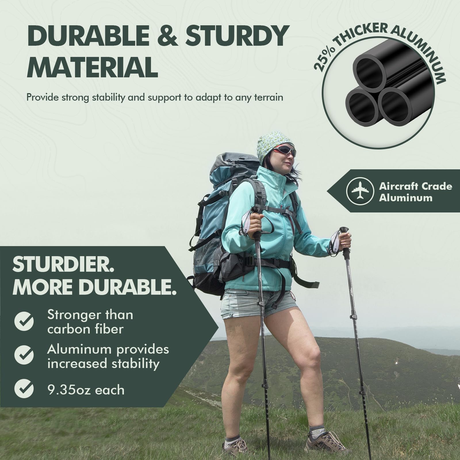KINGGEAR Nordic Walking Stick adjustment mechanism highlights quick flip lock for easy height changes