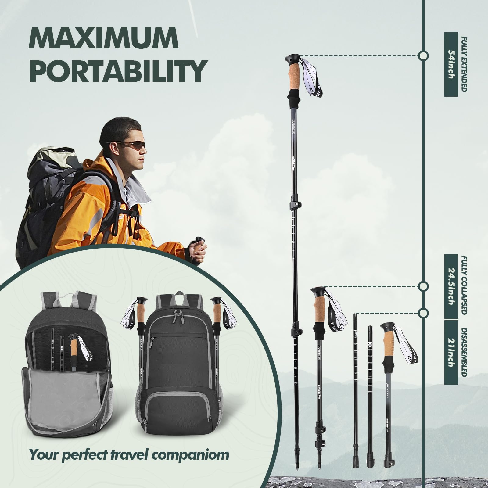 KINGGEAR Nordic Walking Stick TP1 ergonomic grip reduces chafing during trekking
