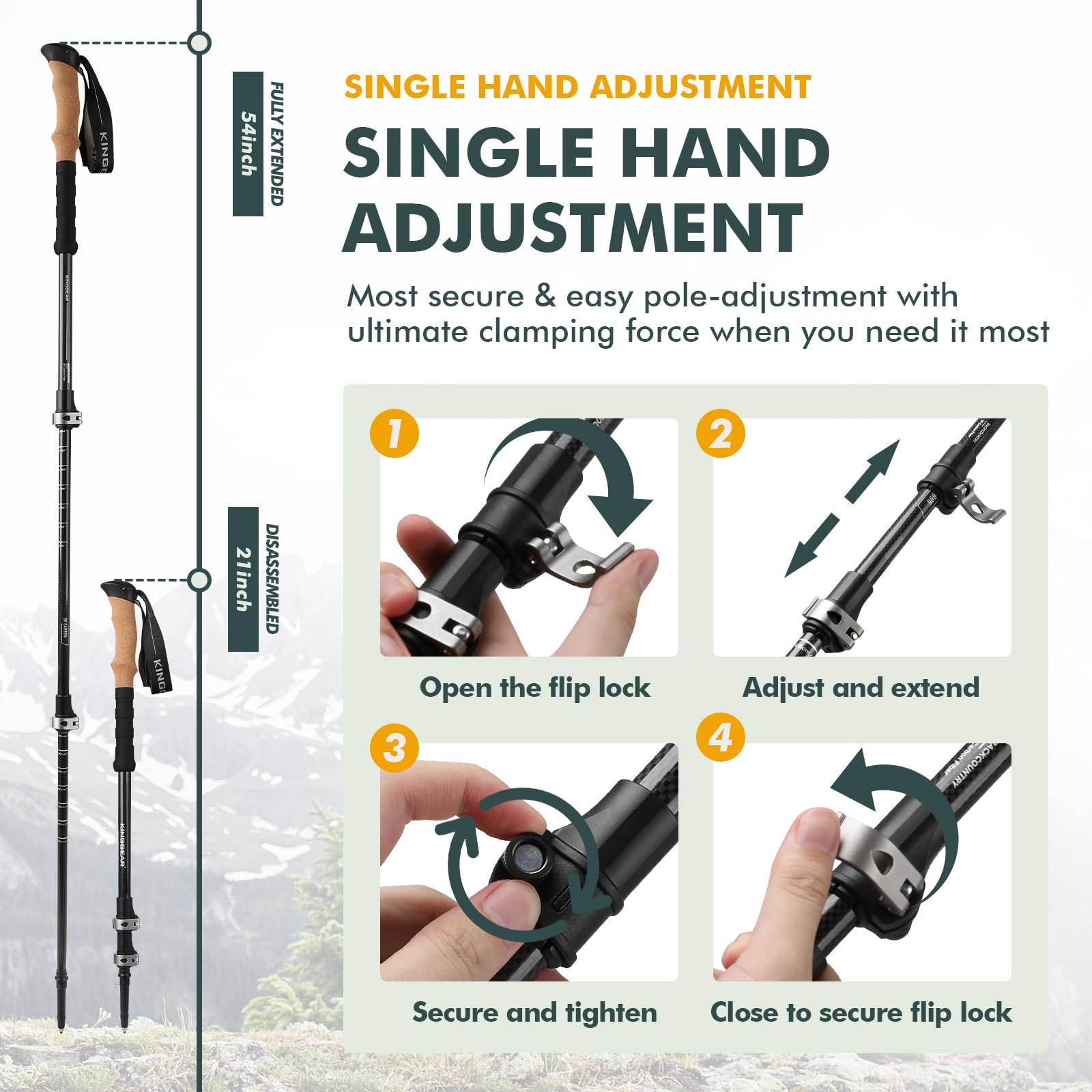 KINGGEAR TPC-3K adjustable flip-lock system for secure height changes
