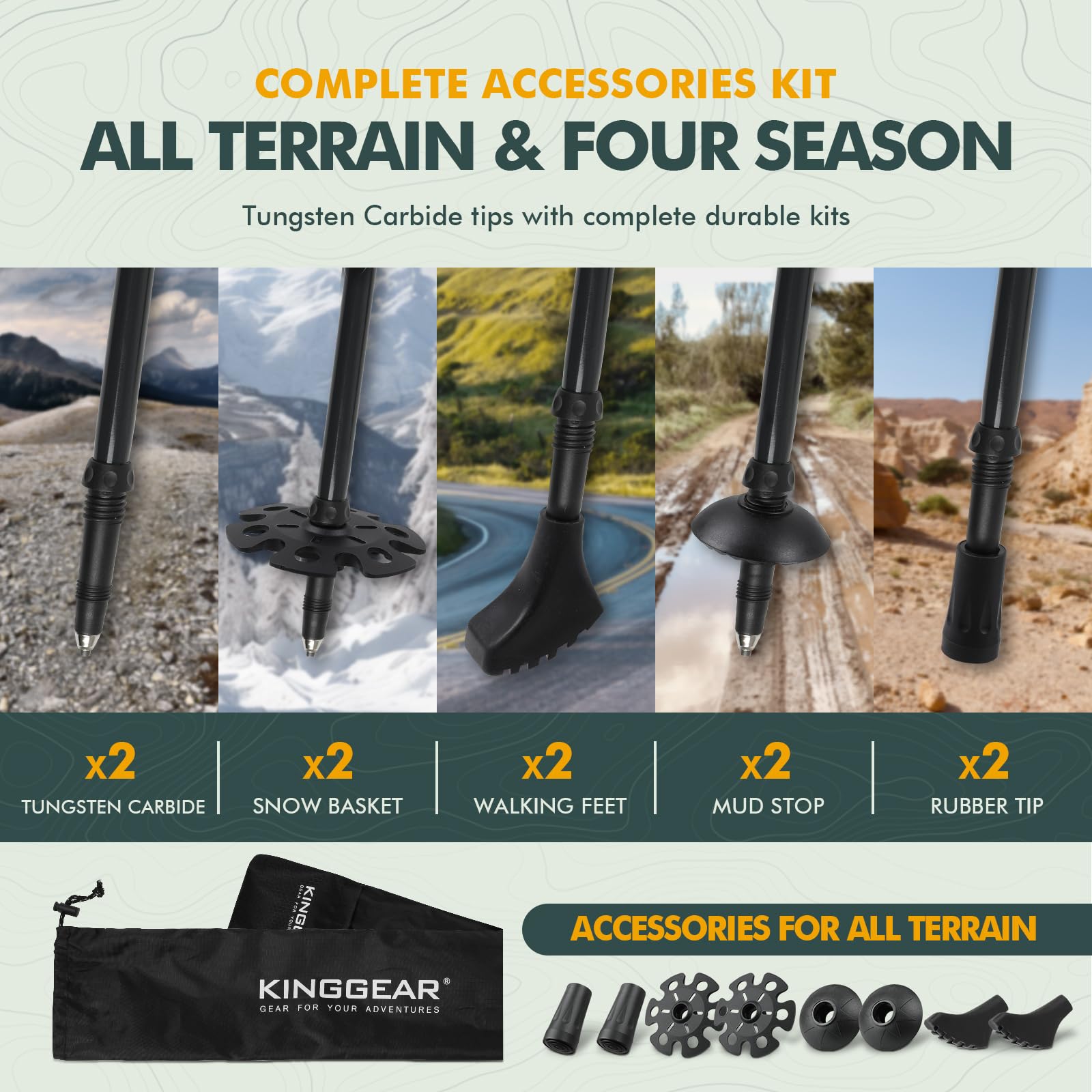 KINGGEAR TPC-3K complete hiking gear with bag and baskets for travel