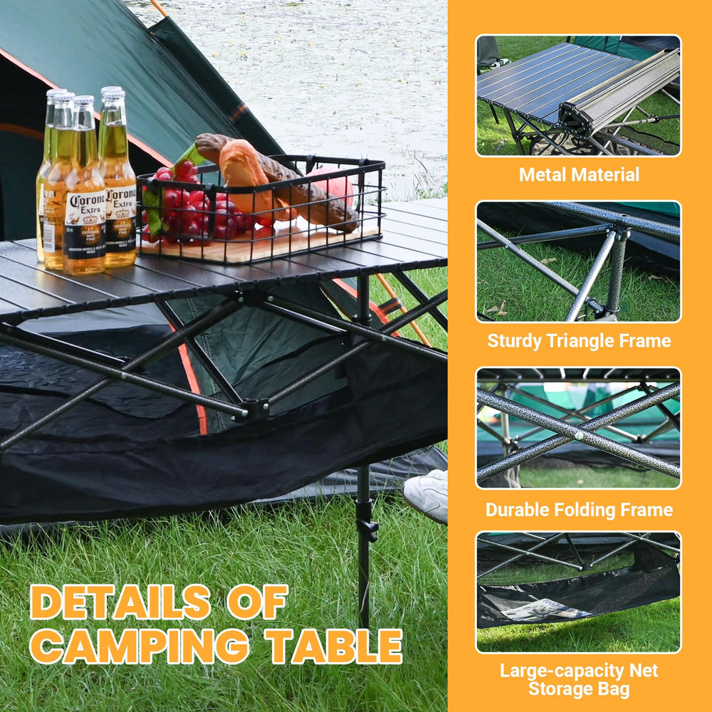 KINGROCK camping table-adjustable-height shows flexible setup on uneven ground
