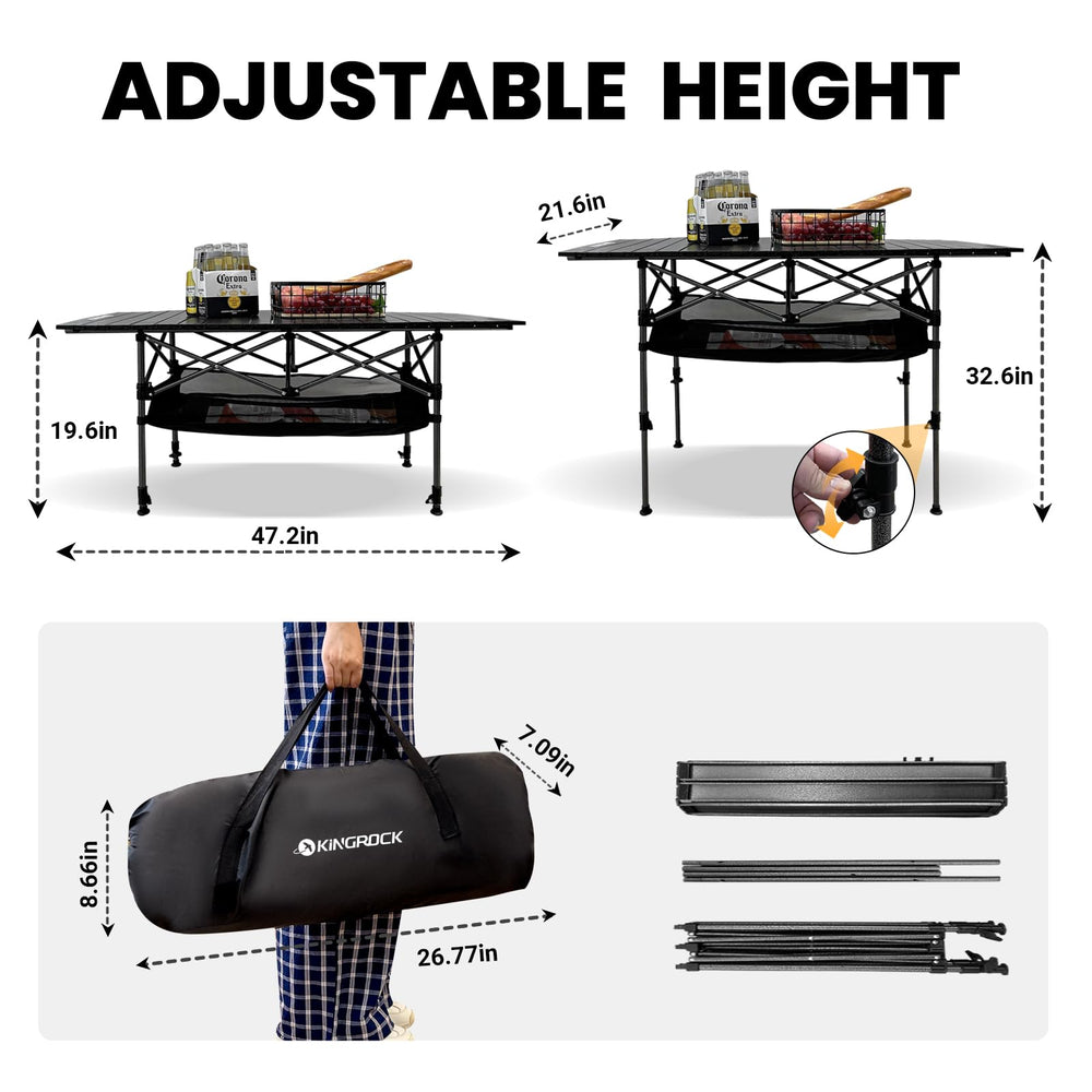 KINGROCK camping table-under-storage-basket highlights convenient organization for tools, toys, and phones