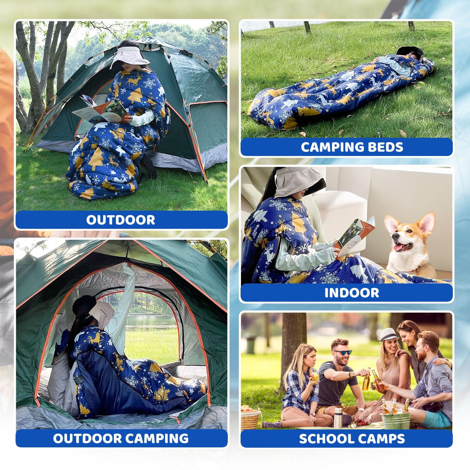 KINGROCK Christmas Sleeping Bag features double zippers for easy ventilation