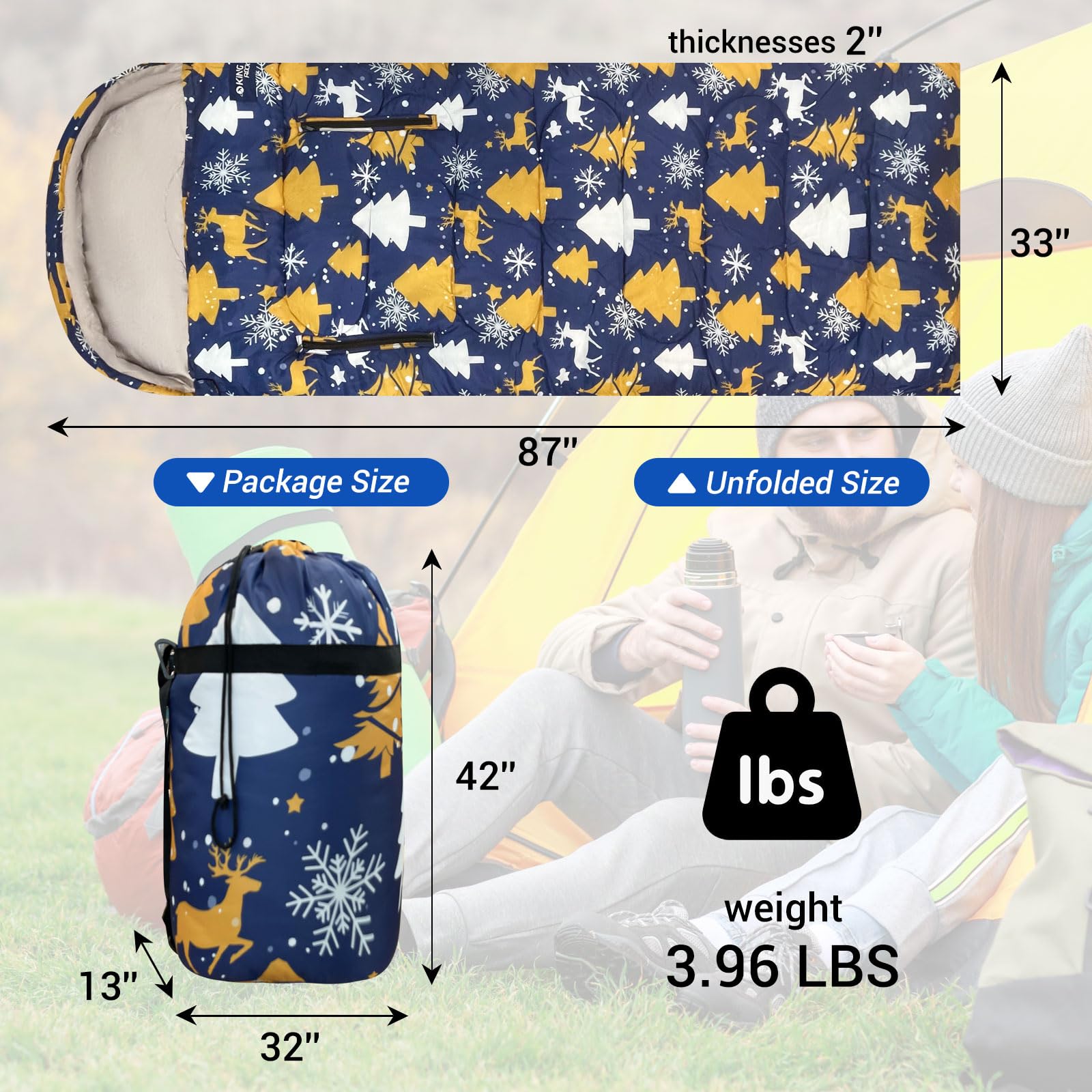 KINGROCK Christmas Sleeping Bag shows waterproof outer for all-weather camping