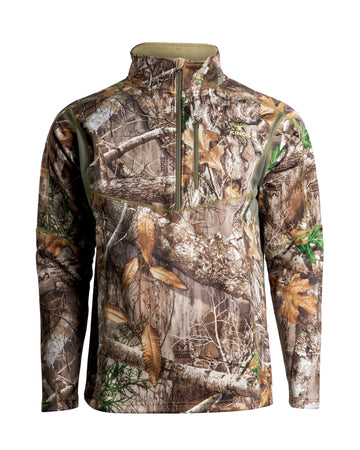 King's Camo Men's Hunter One-Quarter Zip front view shows breathable grid fleece for layering