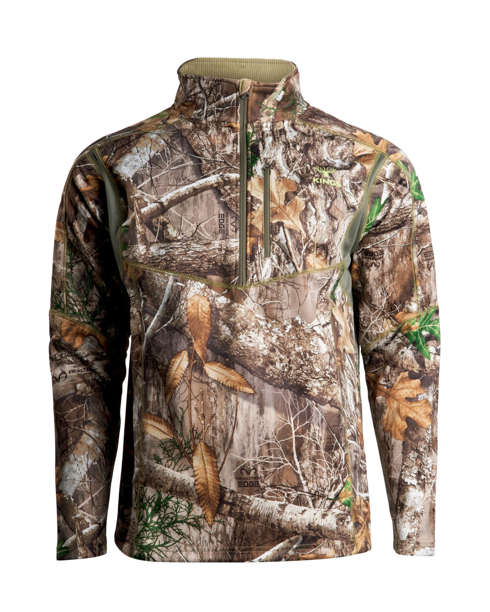 King's Camo Men's Hunter One-Quarter Zip front view shows breathable grid fleece for layering