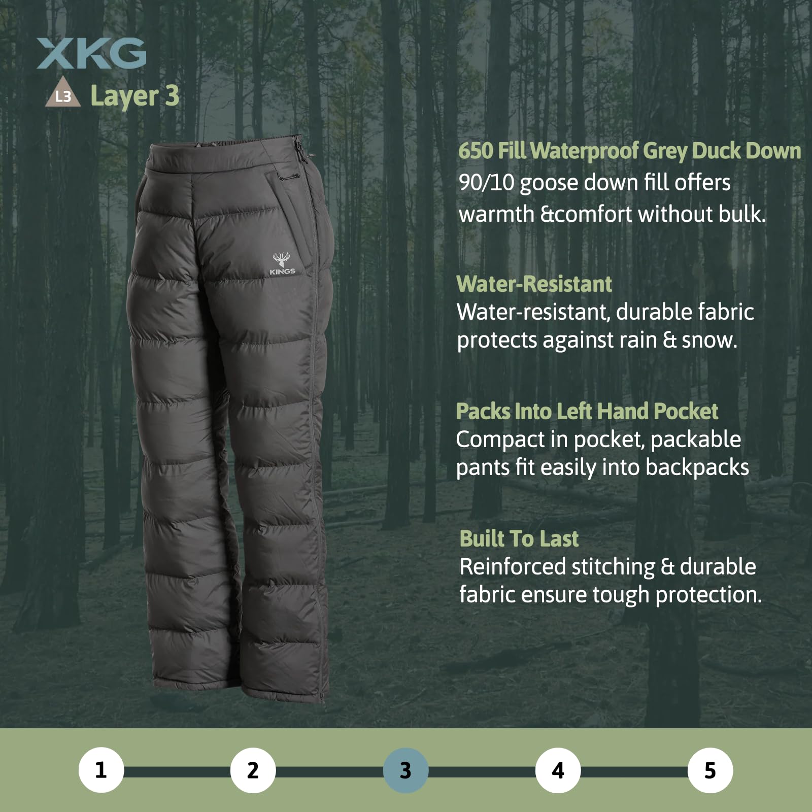 King's Camo XKG Down Transition Pant packable compressed for easy travel
