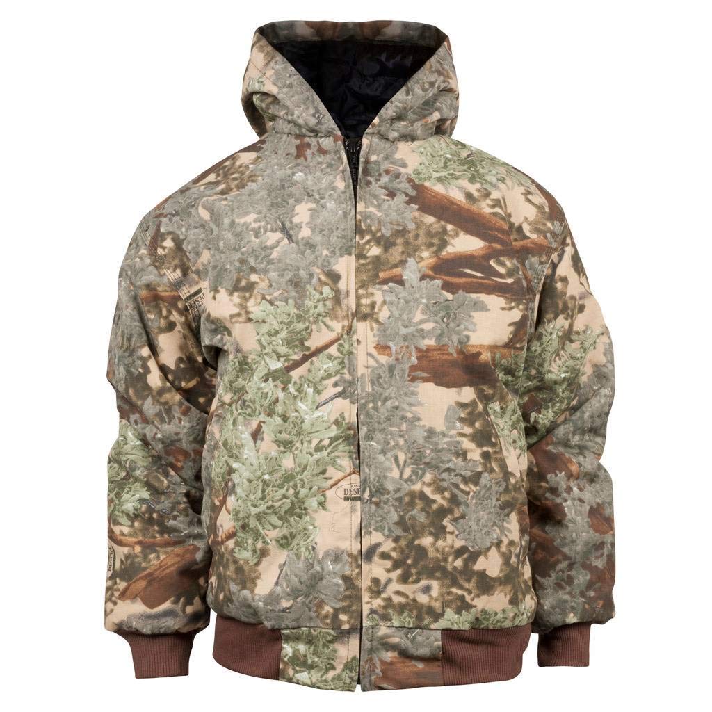 King's Camo Youth Insulated Hooded Jacket in Desert Shadow, front view highlights warmth and camouflage