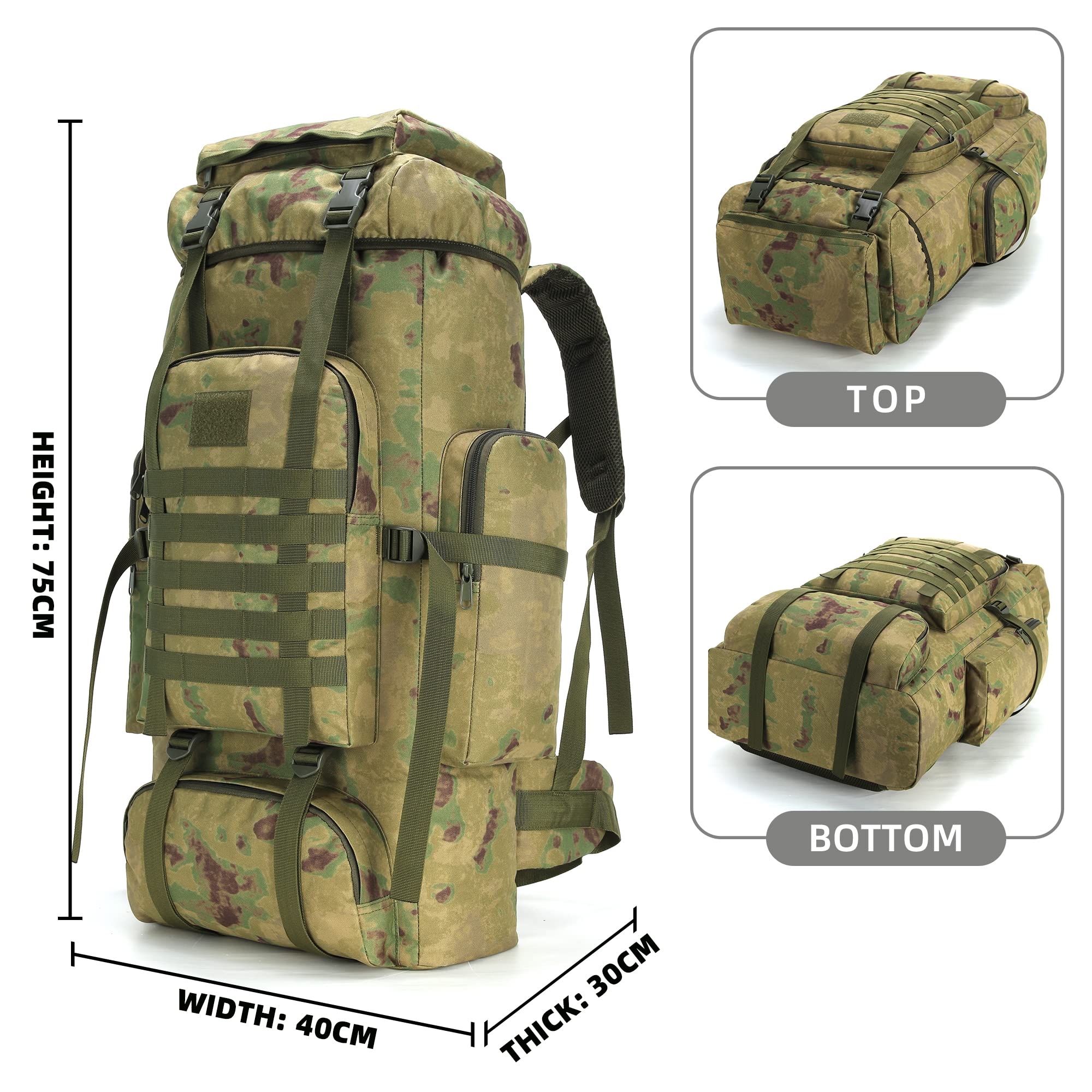 King'sGuard 70L backpack external pockets organize gear and daily essentials during hikes.