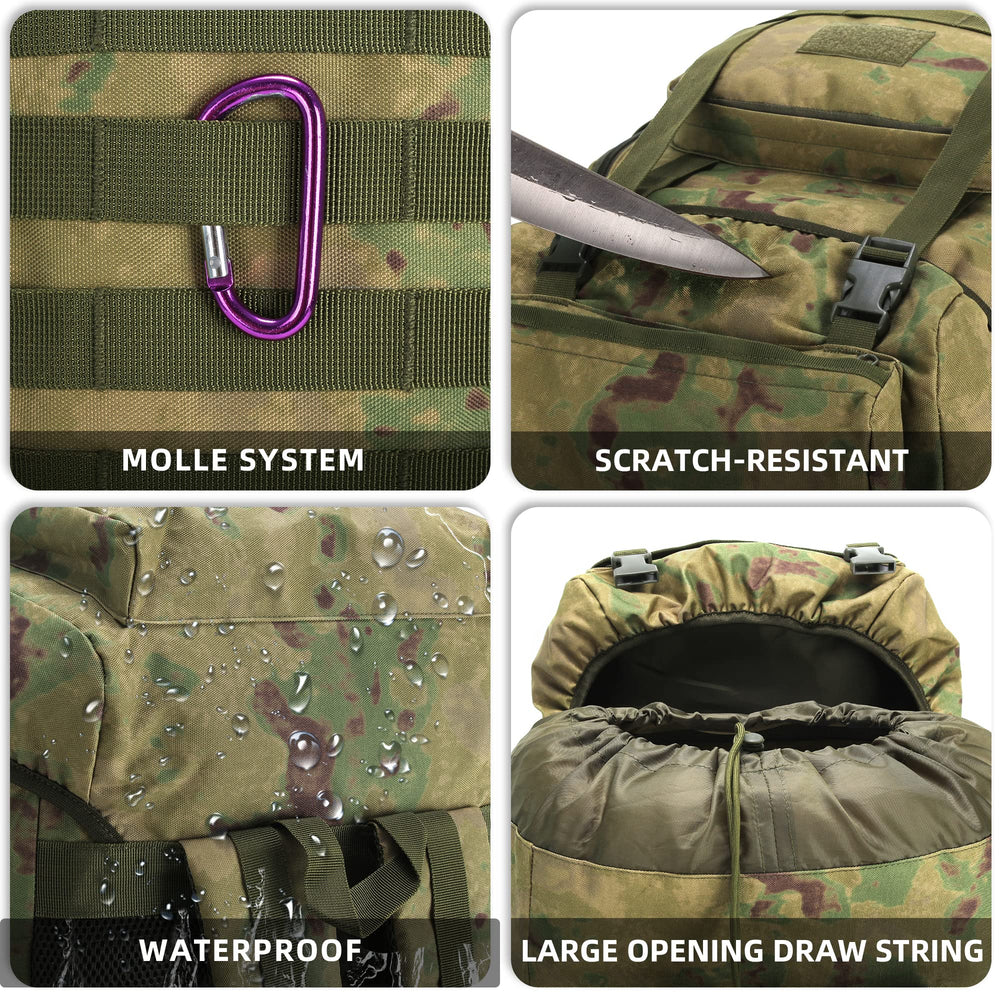King'sGuard 70L backpack fabric is waterproof and tear-resistant for rugged outdoor conditions.