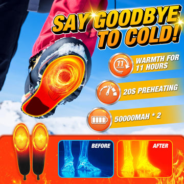 Kinlaner heated insoles are trim-to-fit for sizes 8.5 to 12.