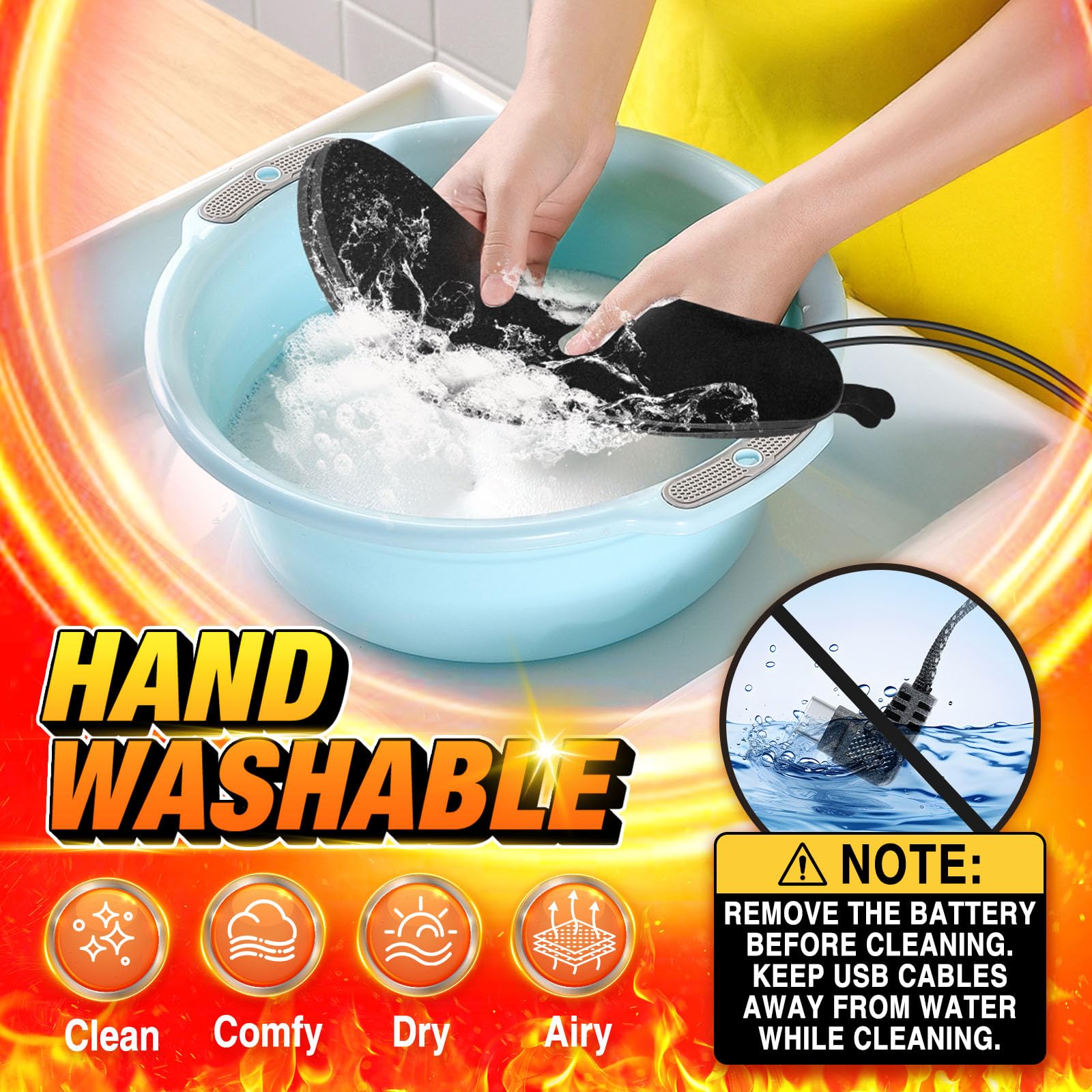 Kinlaner heated insoles washable design stay fresh after outdoor use.