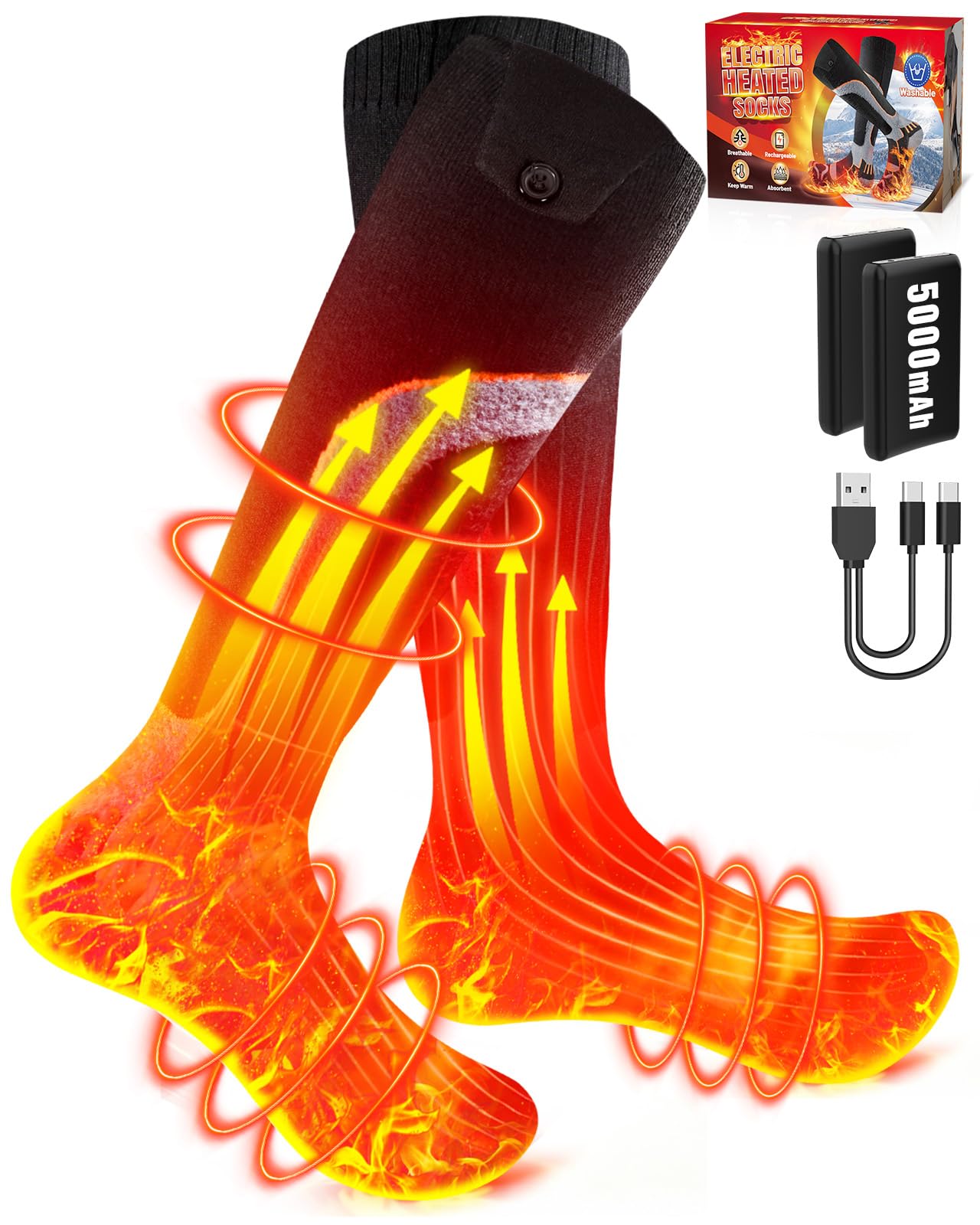Kinlaner heated socks with 360° coverage deliver all-day warmth during outdoor adventures.