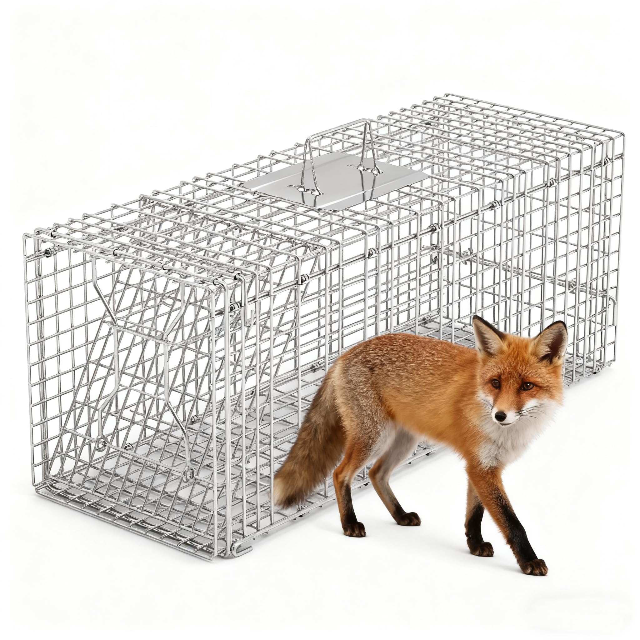 KinWarmth Humane Trap Cage front view shows sturdy galvanized wire for durable outdoor use.