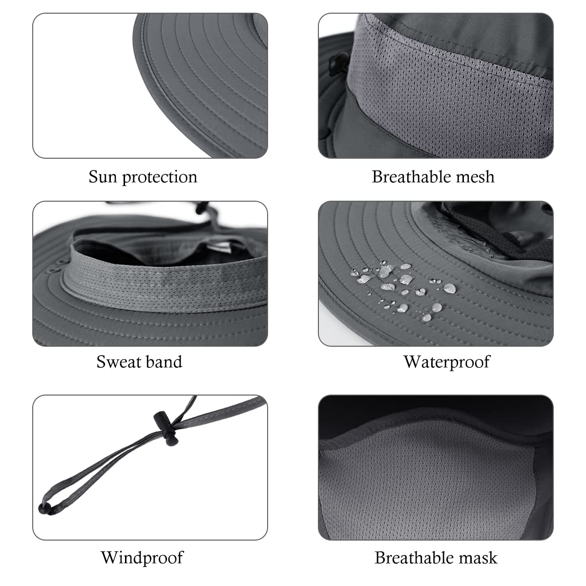 KIRAAT windproof chin-strap keeps hat secure in gusty conditions.